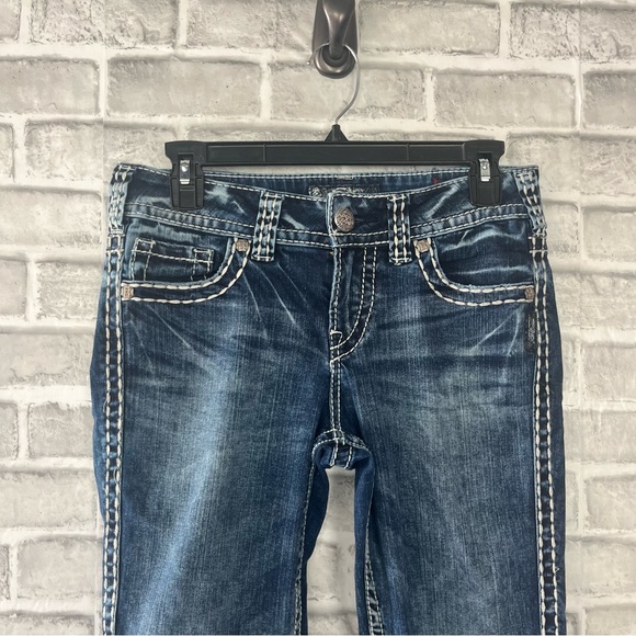 Silver Suki Capri Dark Modern Style Stretch Heavy Stitching Cropped Fluid Denim - Picture 4 of 12